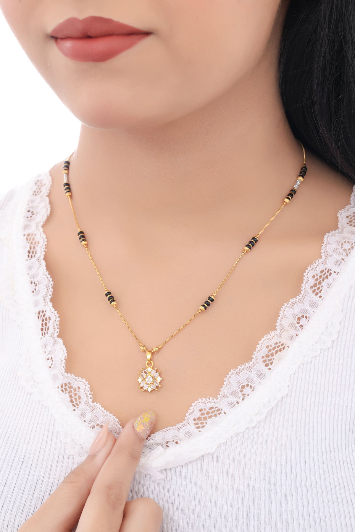 Buy 1 Get 1 Free -Gold Finish Floral CZ Pendant Mangalsutra - Mangalsutra - Belleza Jewels