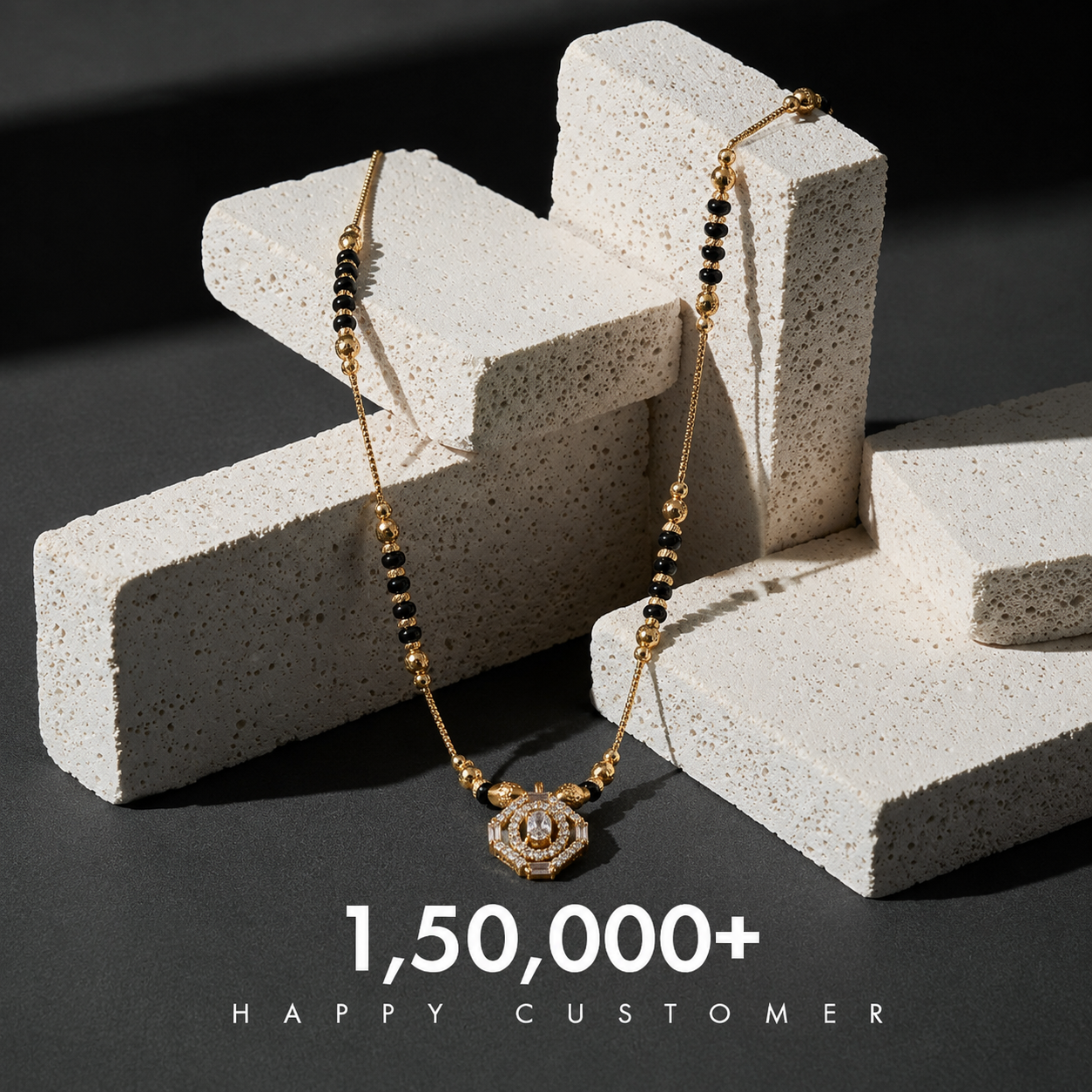 Buy 1 Get 1 Free - Hexagon Crystal Mangalsutra with Solitaire Center