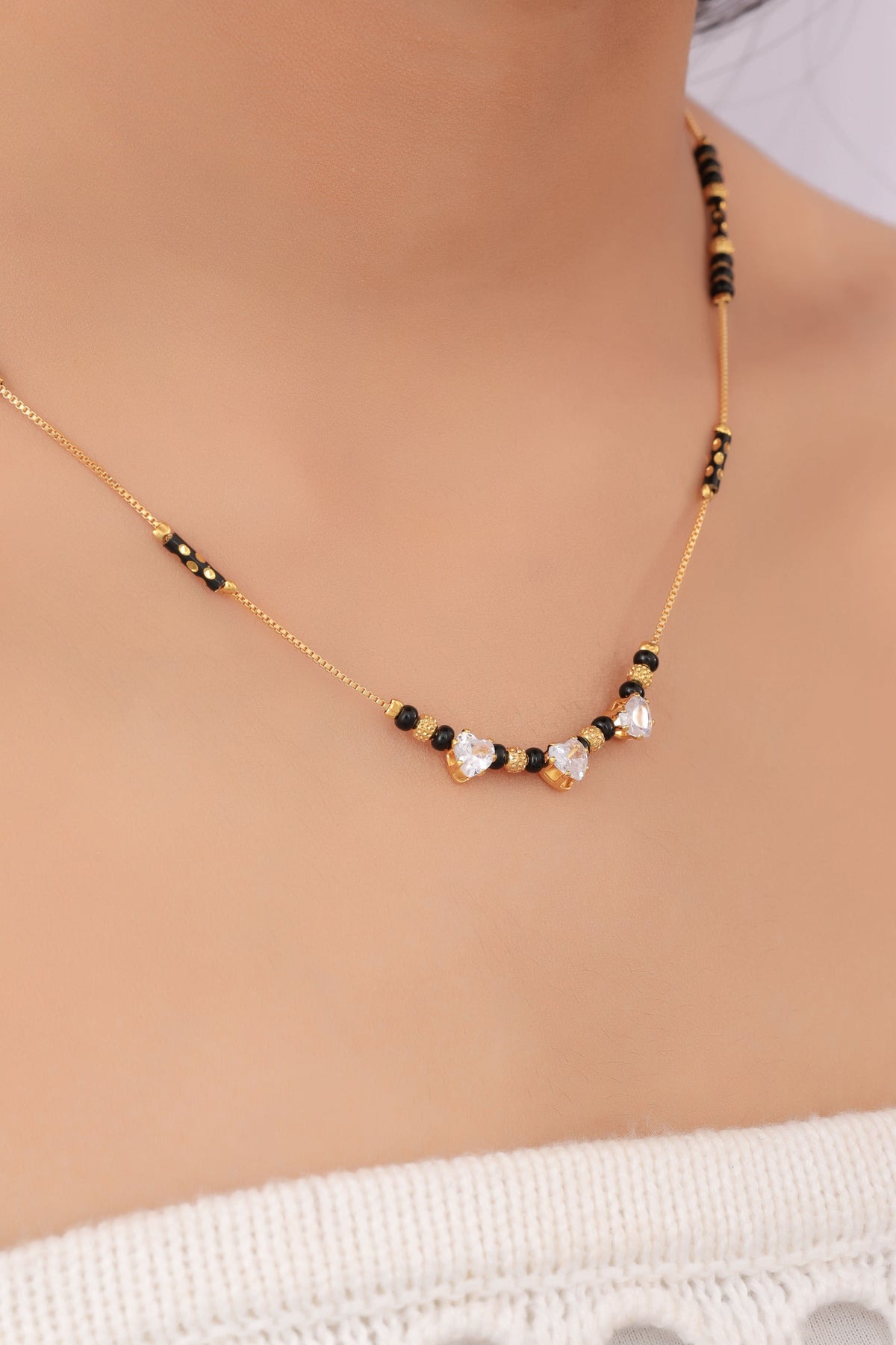 Buy 1 Get 1 Free - Triple Crystal Accent Minimal Mangalsutra - Mangalsutra - Belleza Jewels
