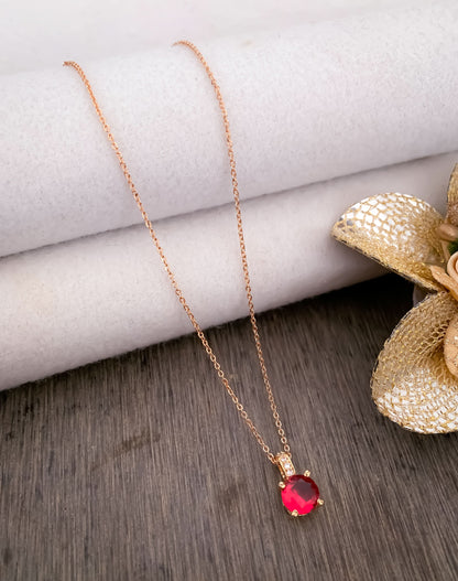 American Diamond Rose Gold Round Single Stone multiple Colour Delicate Chain Pendant - Chain Pendal - Belleza Jewels