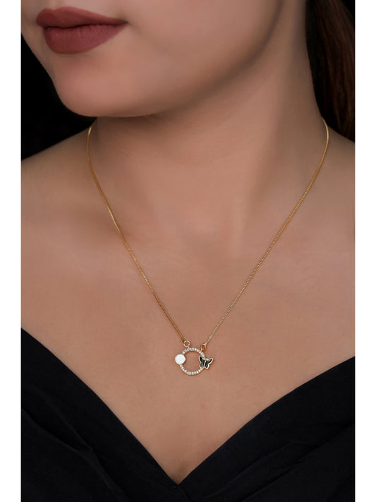American Diamond Round Gold Plated Fancy Delicate Chain Pendent