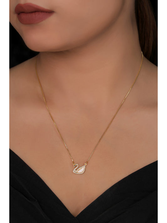 American Diamond Swan Shape Gold Plated Fancy Chain Pendent