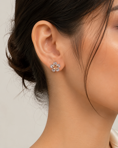 American Diamond Flower Shape Rose Gold Delicate  Fancy Earrings