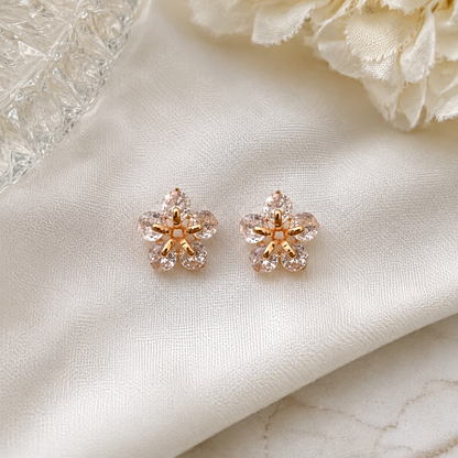 American Diamond Flower Shape Rose Gold Delicate  Fancy Earrings