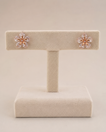 American Diamond Flower Shape Rose Gold Delicate  Fancy Earrings
