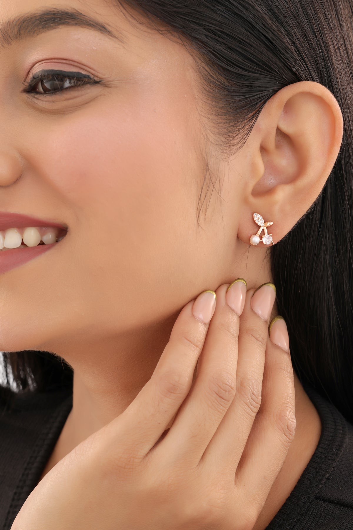 Buy 1 Get 1 Free -American Diamond Rose Gold Delicate  Fancy Earrings - Earrings - Belleza Jewels