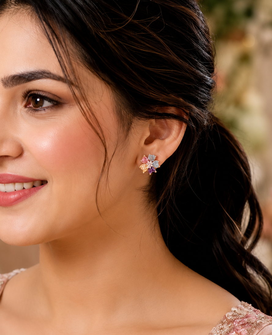 American Diamond Multi Color High  Rose Gold Fancy Earrings