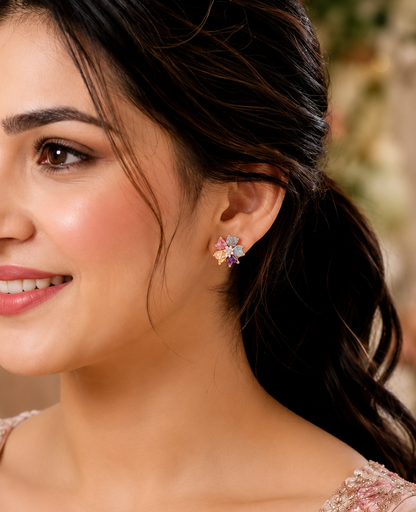 American Diamond Multi Color High  Rose Gold Fancy Earrings