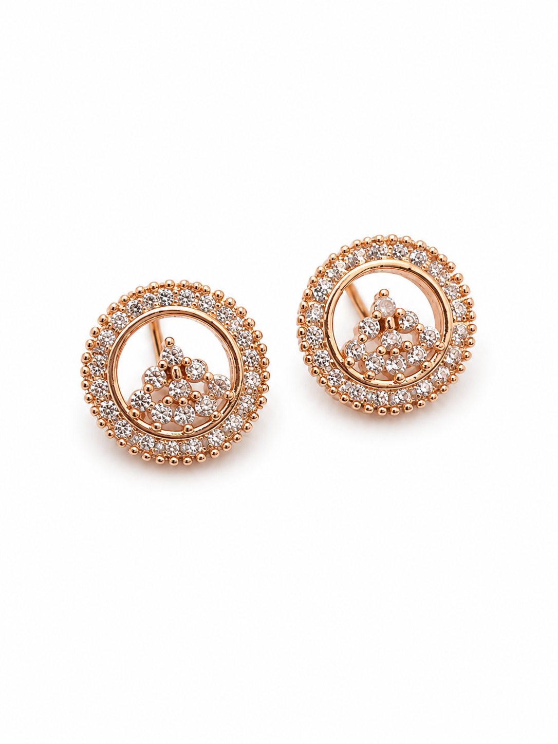 Buy 1 Get 1 Free - American Diamond  Rose Gold Round Shape Delicate Fancy Earrings