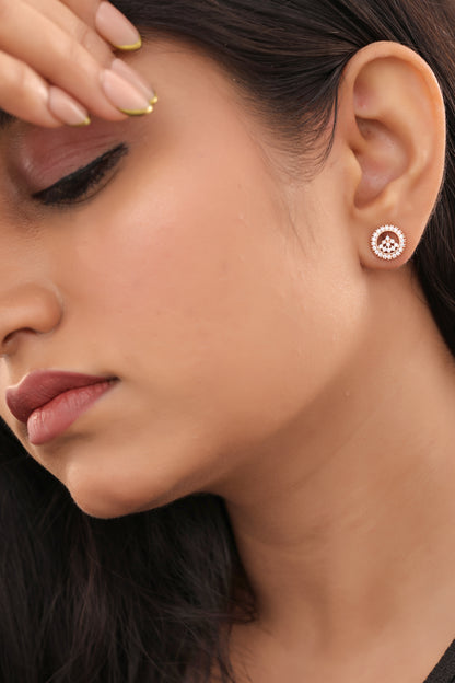 Buy 1 Get 1 Free - American Diamond  Rose Gold Round Shape Delicate Fancy Earrings