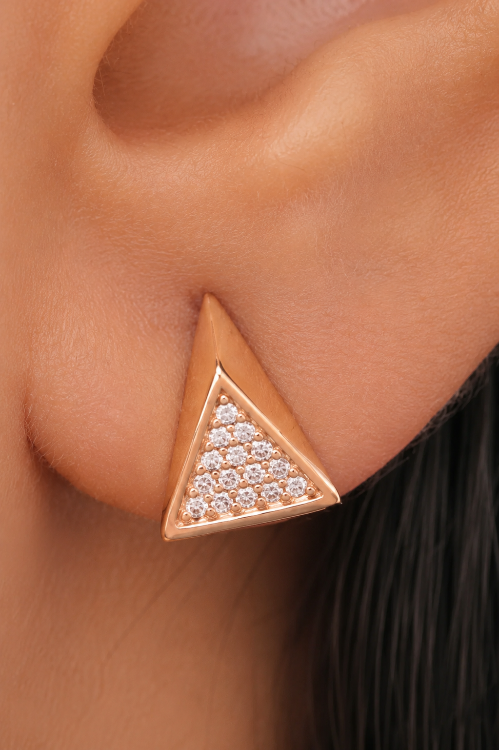 American Diamond  Rose Gold Tringle Shape Delicate Fancy Earrings