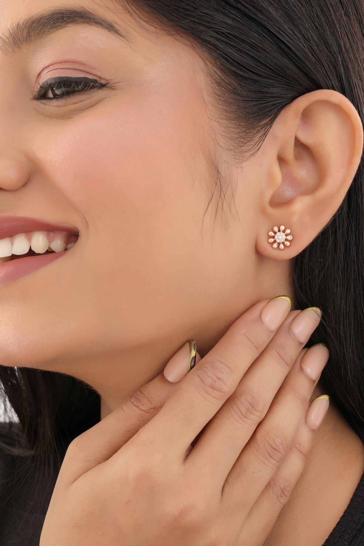 Buy 1 Get 1 Free -American Diamond  Rose Gold Flower Shape Fancy Earrings - Earrings - Belleza Jewels