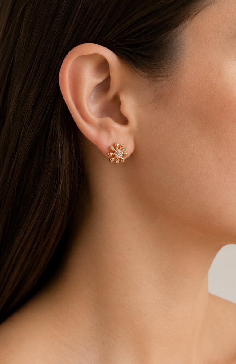 American Diamond  Rose Gold Flower Shape Fancy Earrings