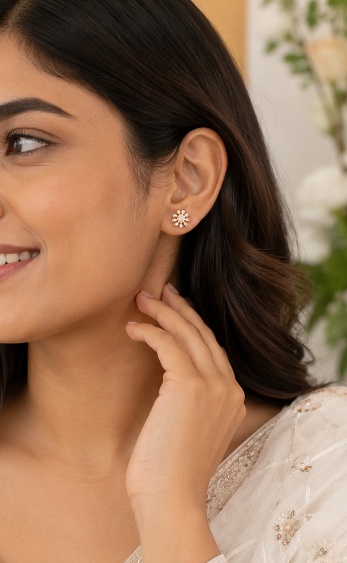 American Diamond  Rose Gold Flower Shape Fancy Earrings