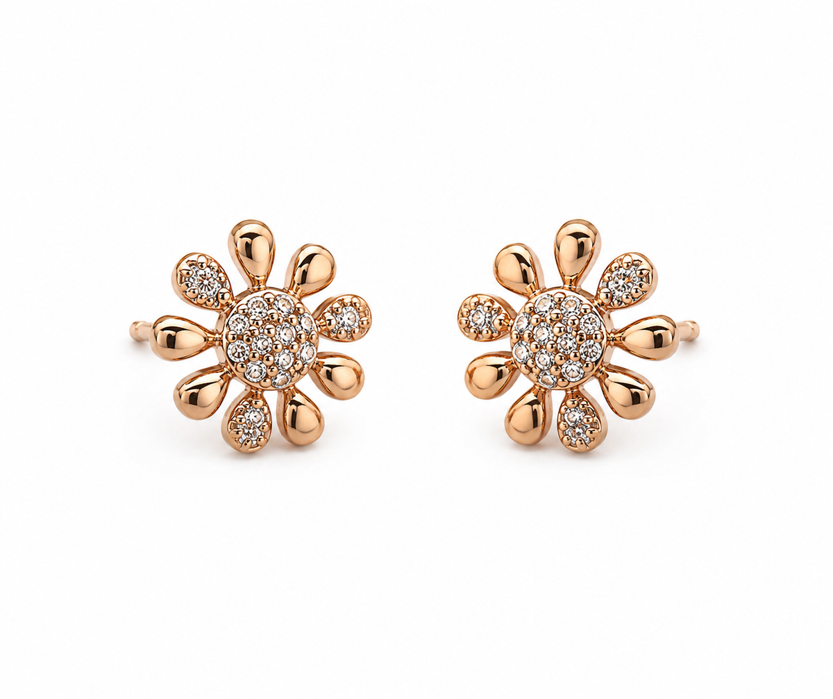American Diamond  Rose Gold Flower Shape Fancy Earrings