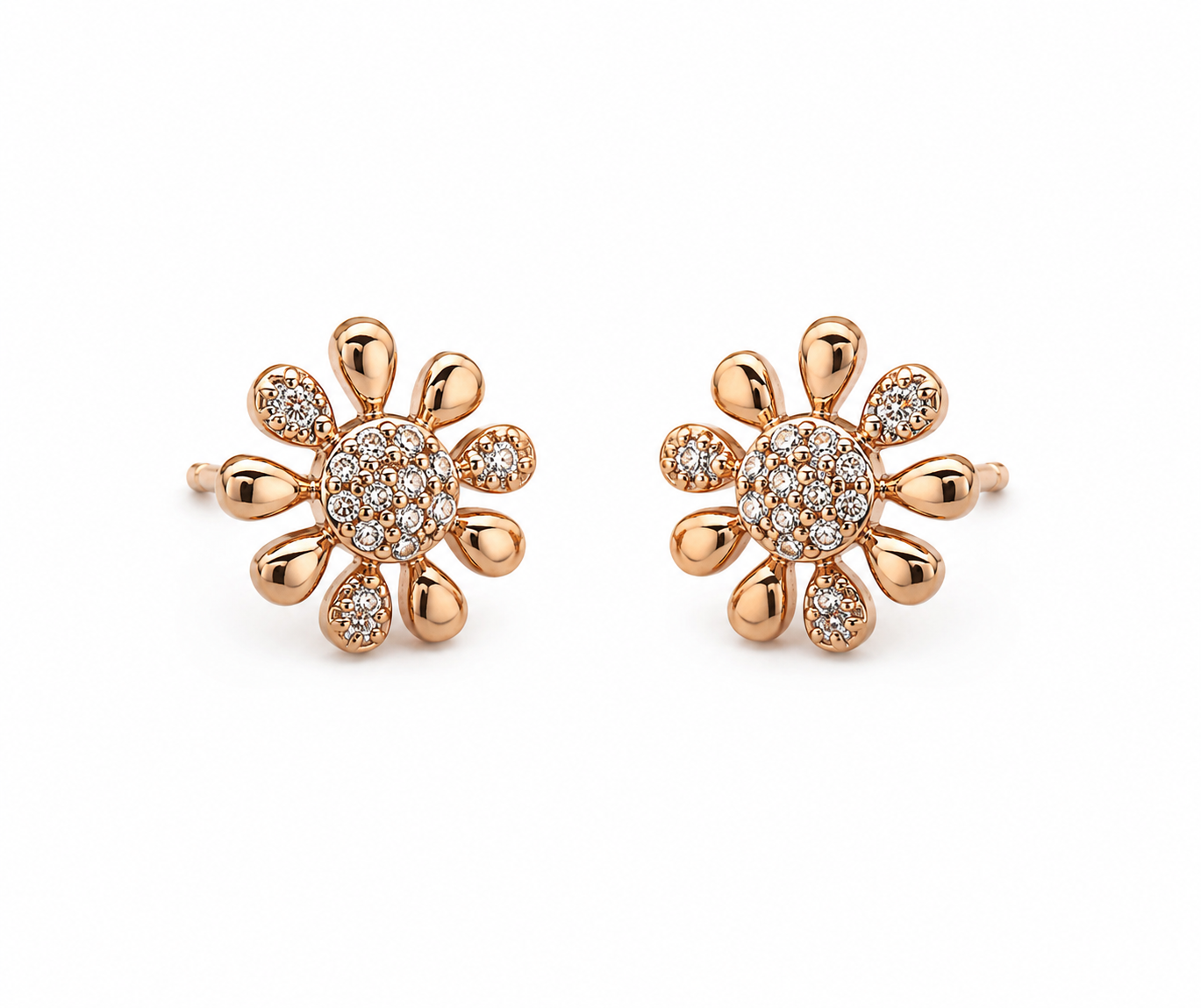 American Diamond  Rose Gold Flower Shape Fancy Earrings