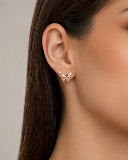 American Diamond  Rose Gold Butterfly Delicate Fancy Earrings