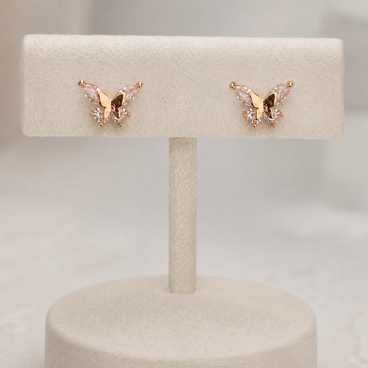 American Diamond  Rose Gold Butterfly Delicate Fancy Earrings