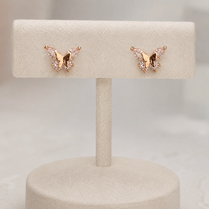 American Diamond  Rose Gold Butterfly Delicate Fancy Earrings
