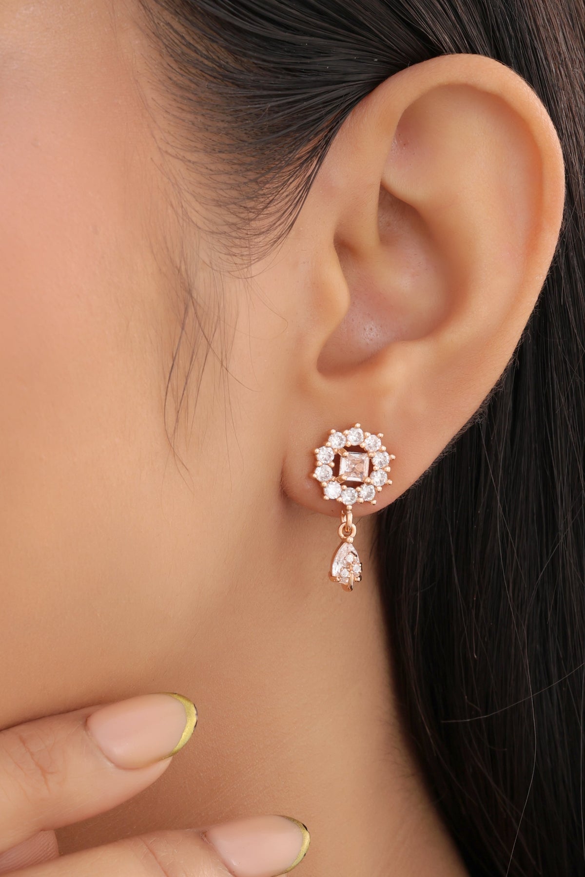 Buy 1 Get 1 Free-American Diamond rose gold hangings Earrings - Earrings - Belleza Jewels