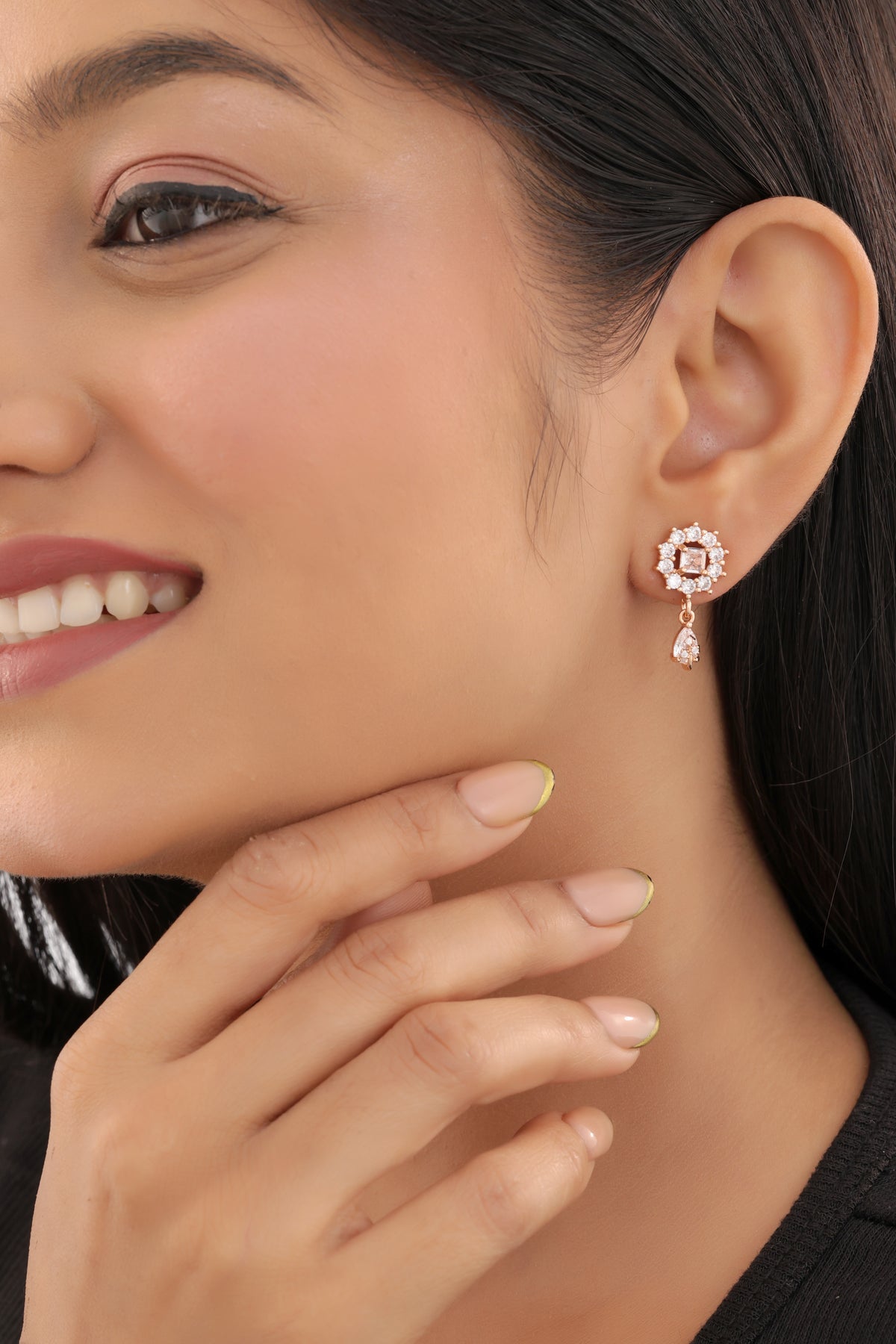 Buy 1 Get 1 Free-American Diamond rose gold hangings Earrings - Earrings - Belleza Jewels