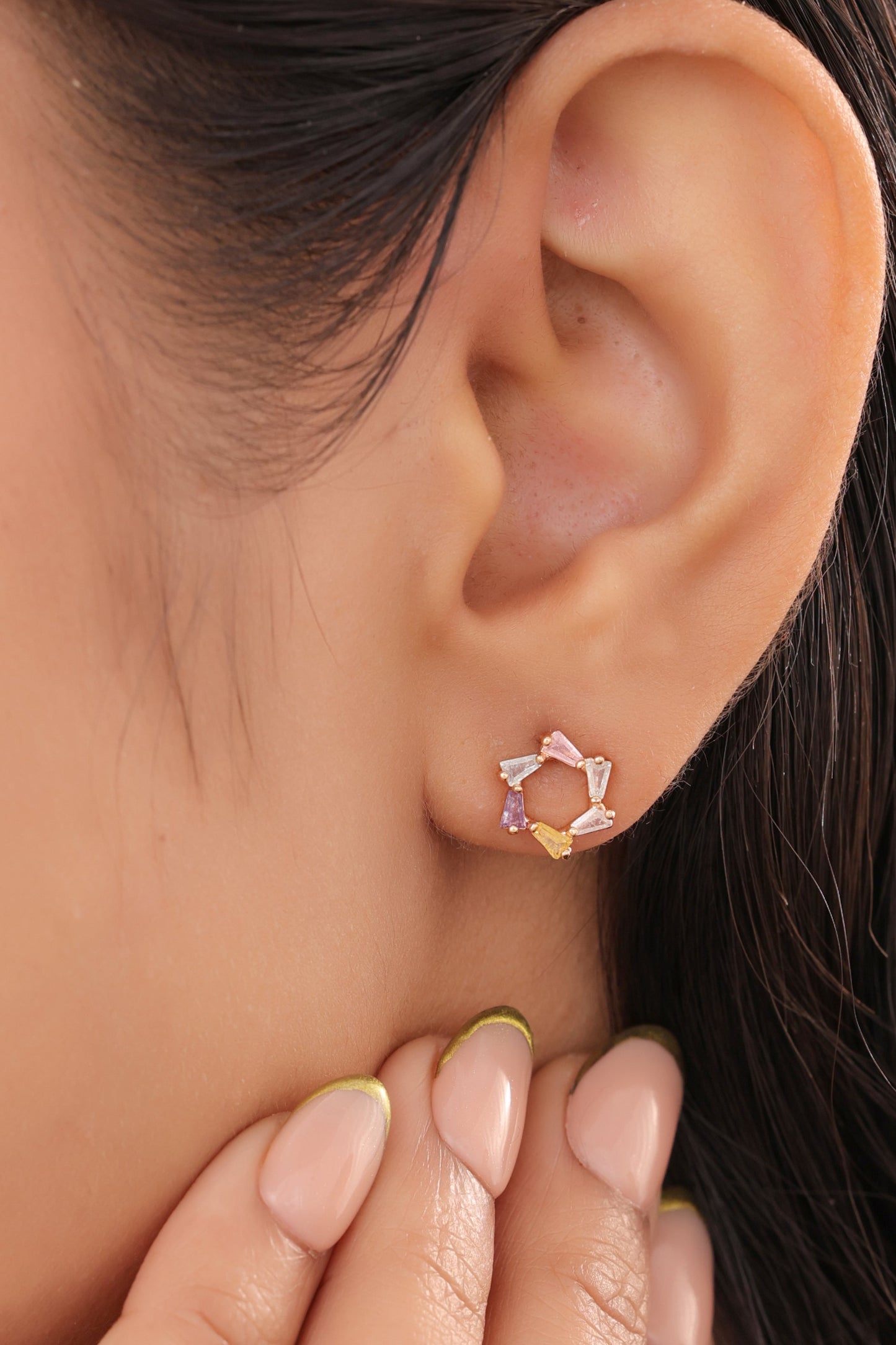 Buy 1 Get 1 Free -American Diamond  Rose Gold  Delicate Fancy Earrings - Earrings - Belleza Jewels