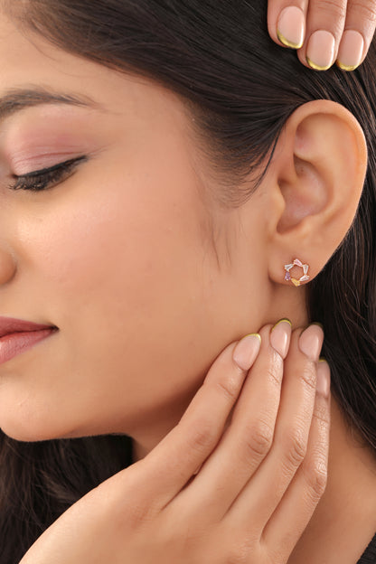 Buy 1 Get 1 Free -American Diamond  Rose Gold  Delicate Fancy Earrings - Earrings - Belleza Jewels