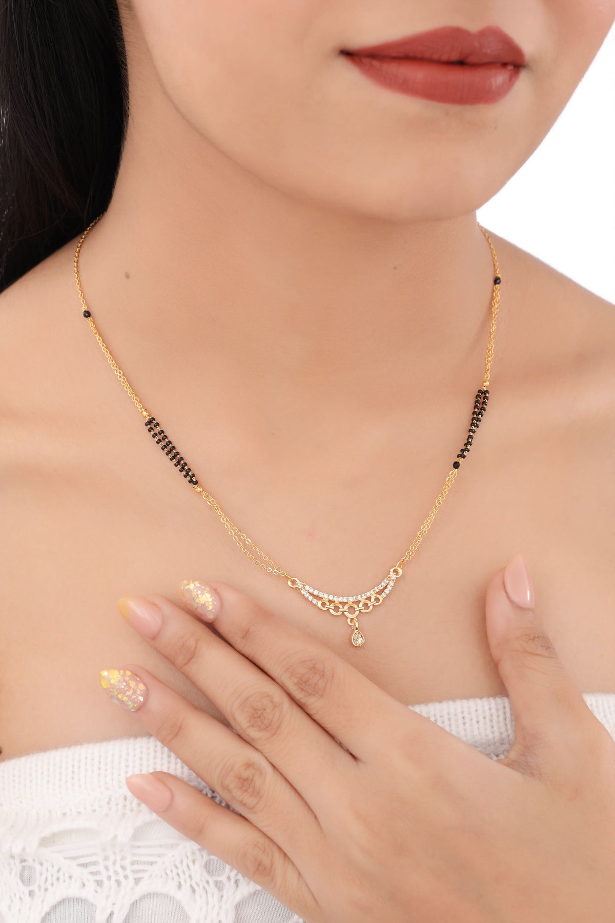 Buy 1 Get 1 Free  - American Diamond Gold Plated Delicate Fancy Mangalsutra - Mangalsutra - Belleza Jewels