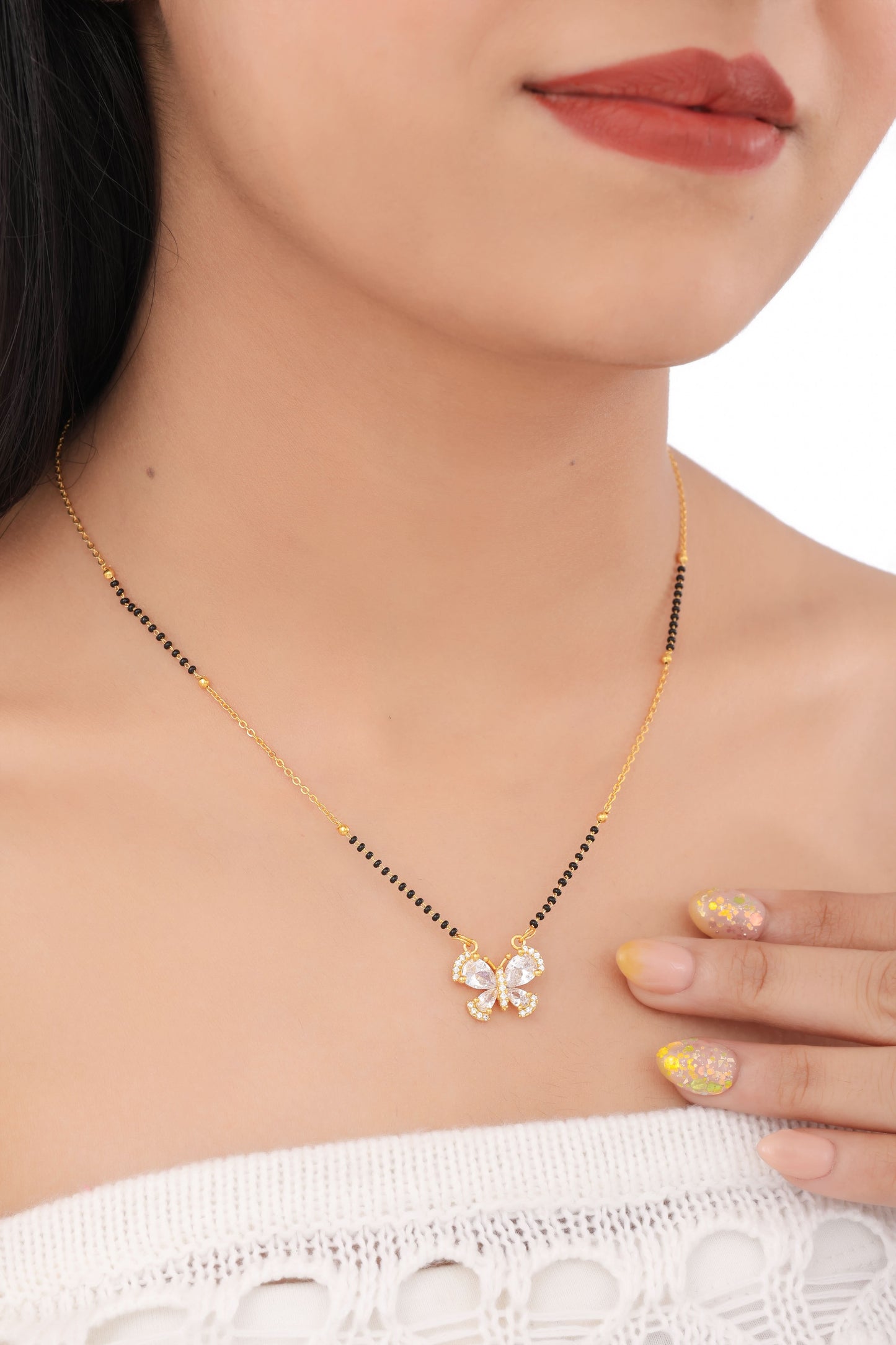 Buy 1 Get 1 Free - American Diamond Gold Butterfly Shape Delicate Fancy Mangalsutra