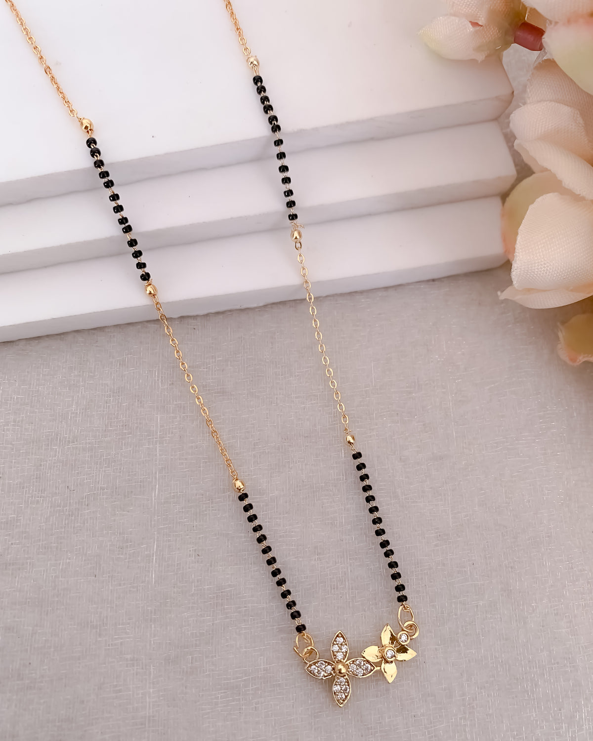 Buy 1 Get 1 Free  - Twin Flower Sparkle Mangalsutra - Mangalsutra - Belleza Jewels