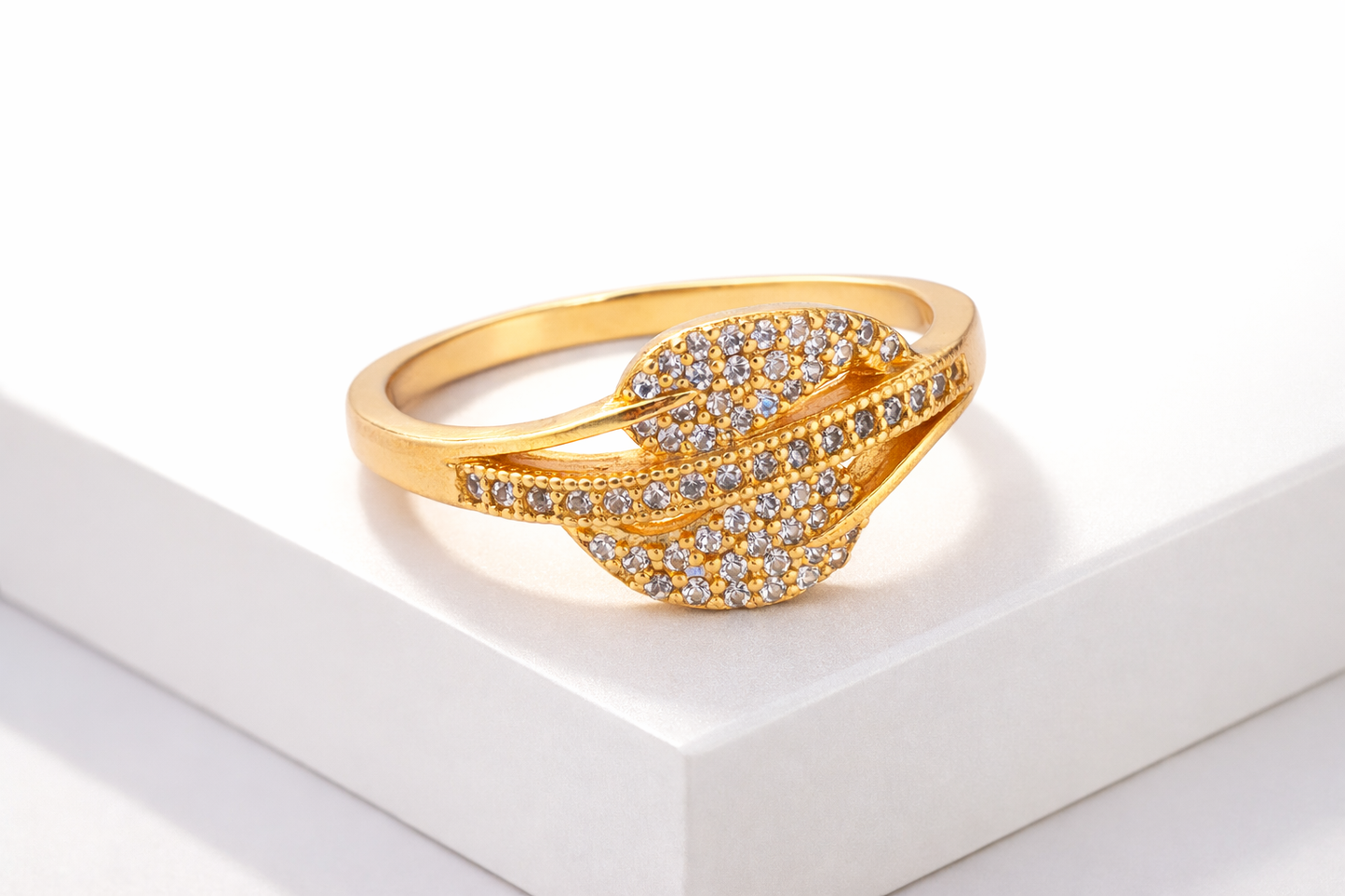 American Diamond Hight Gold Plated Delicate Fancy Ring - finger ring - Belleza Jewels