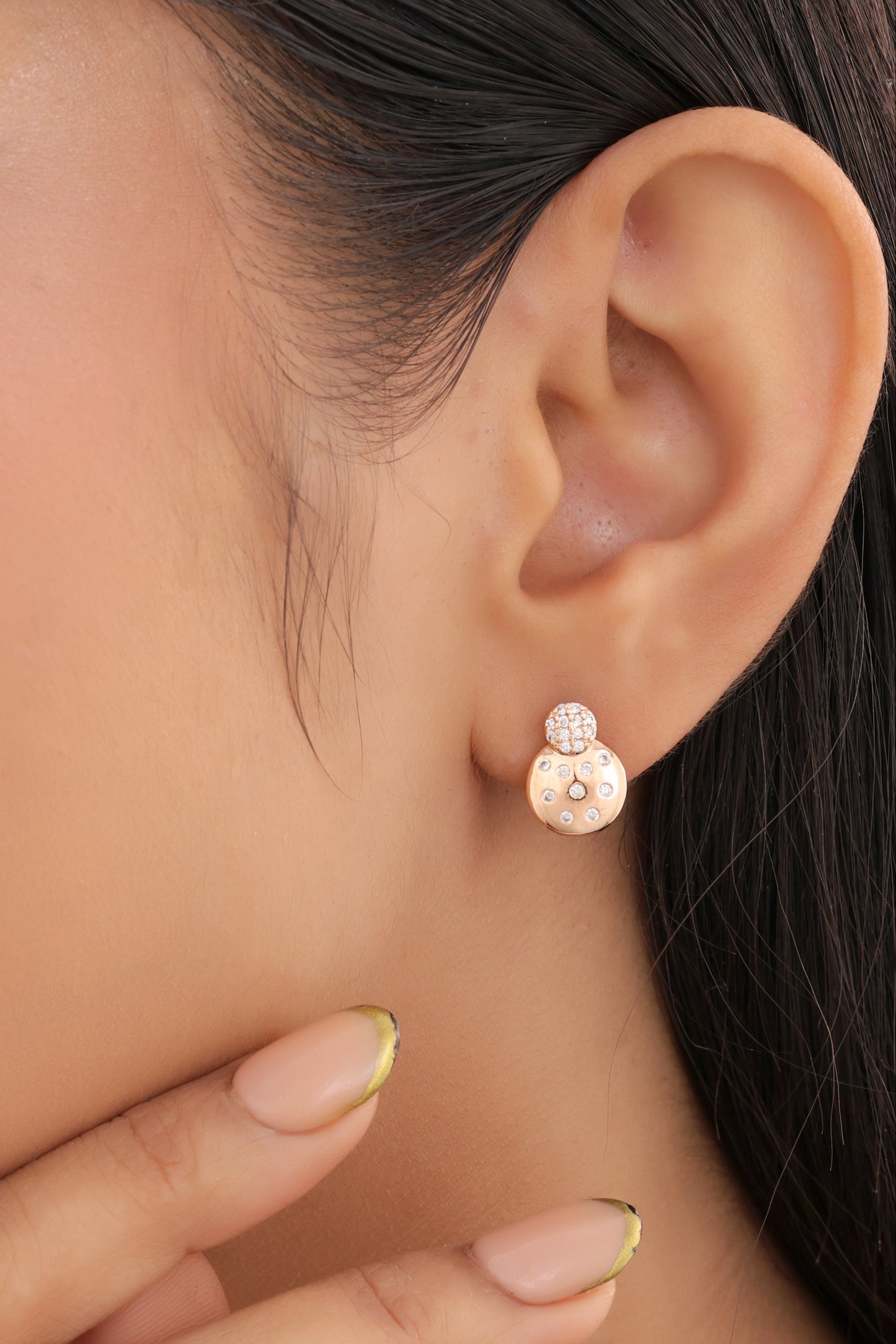 American Diamond Rose Gold Round Shape Fancy Delicate Bali