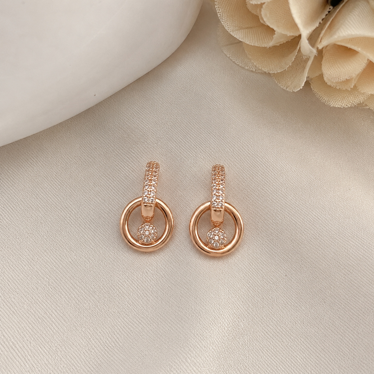 American Diamond Rose Gold Hanging Earrings Bali
