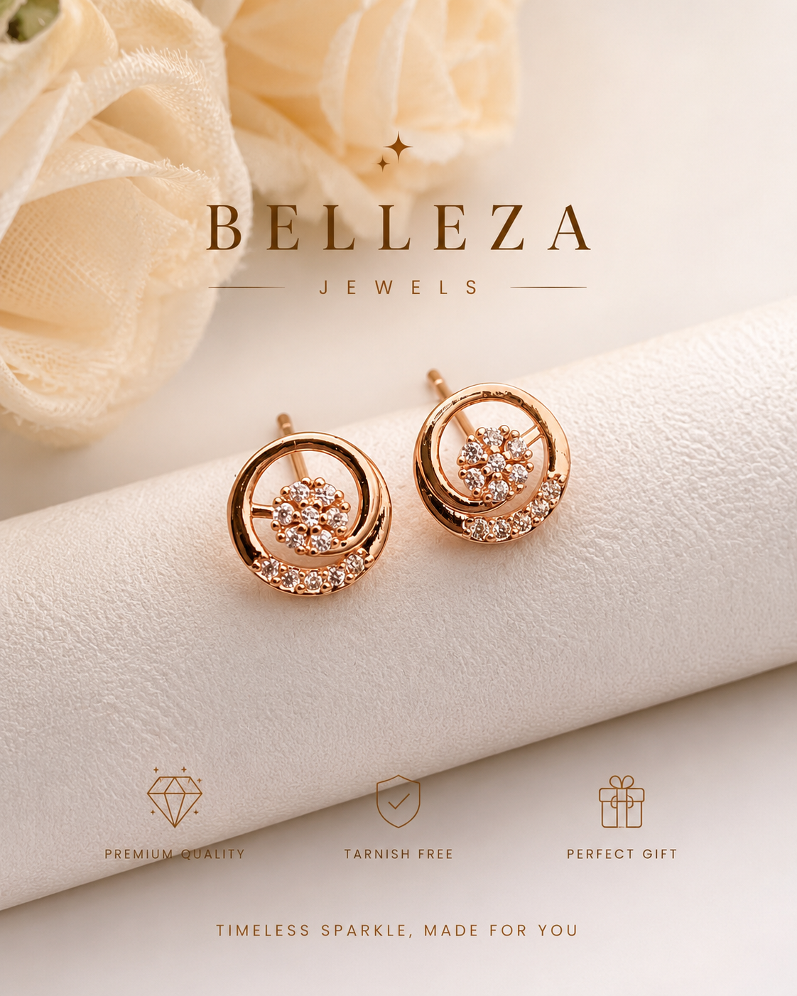 Buy 1 Get 1 Free -American Diamond  Rose Gold  Delicate Fancy Earrings