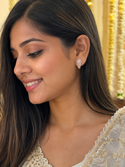 American Diamond Rose Gold Hoop Earrings Bali | Classic Party & Daily Wear