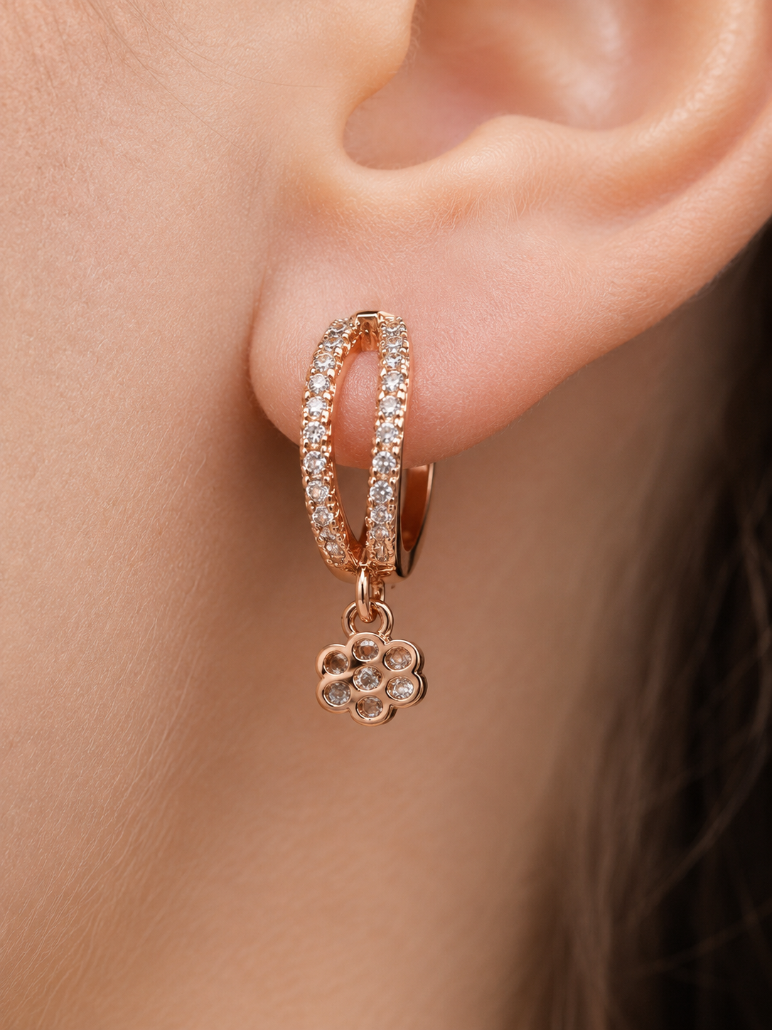 American Diamond Rose Gold Fancy Delicate Bali Earrings