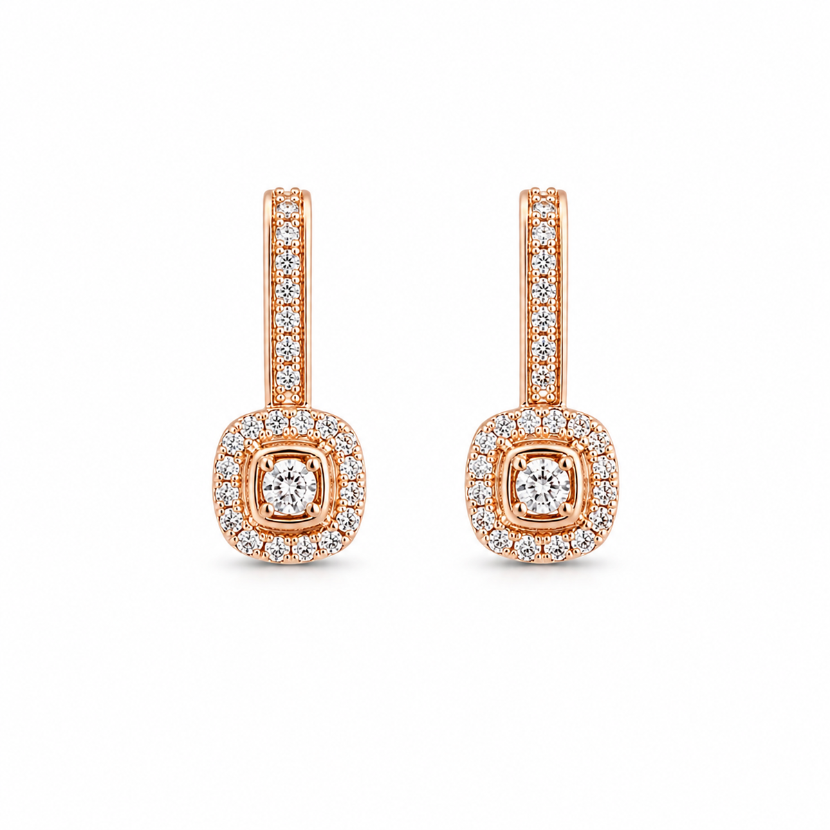 Classic Halo Drop Earrings – Rose Gold AD Sparkle Finish (Daily Wear)
