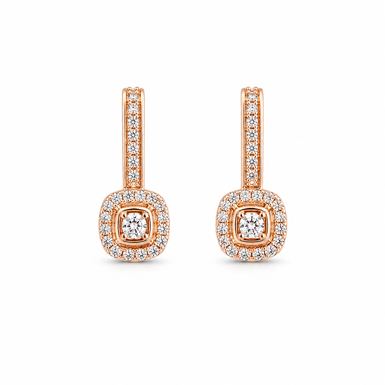 Classic Halo Drop Earrings – Rose Gold AD Sparkle Finish (Daily Wear)