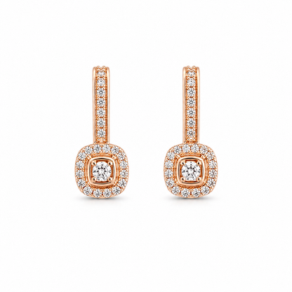 Classic Halo Drop Earrings – Rose Gold AD Sparkle Finish (Daily Wear)