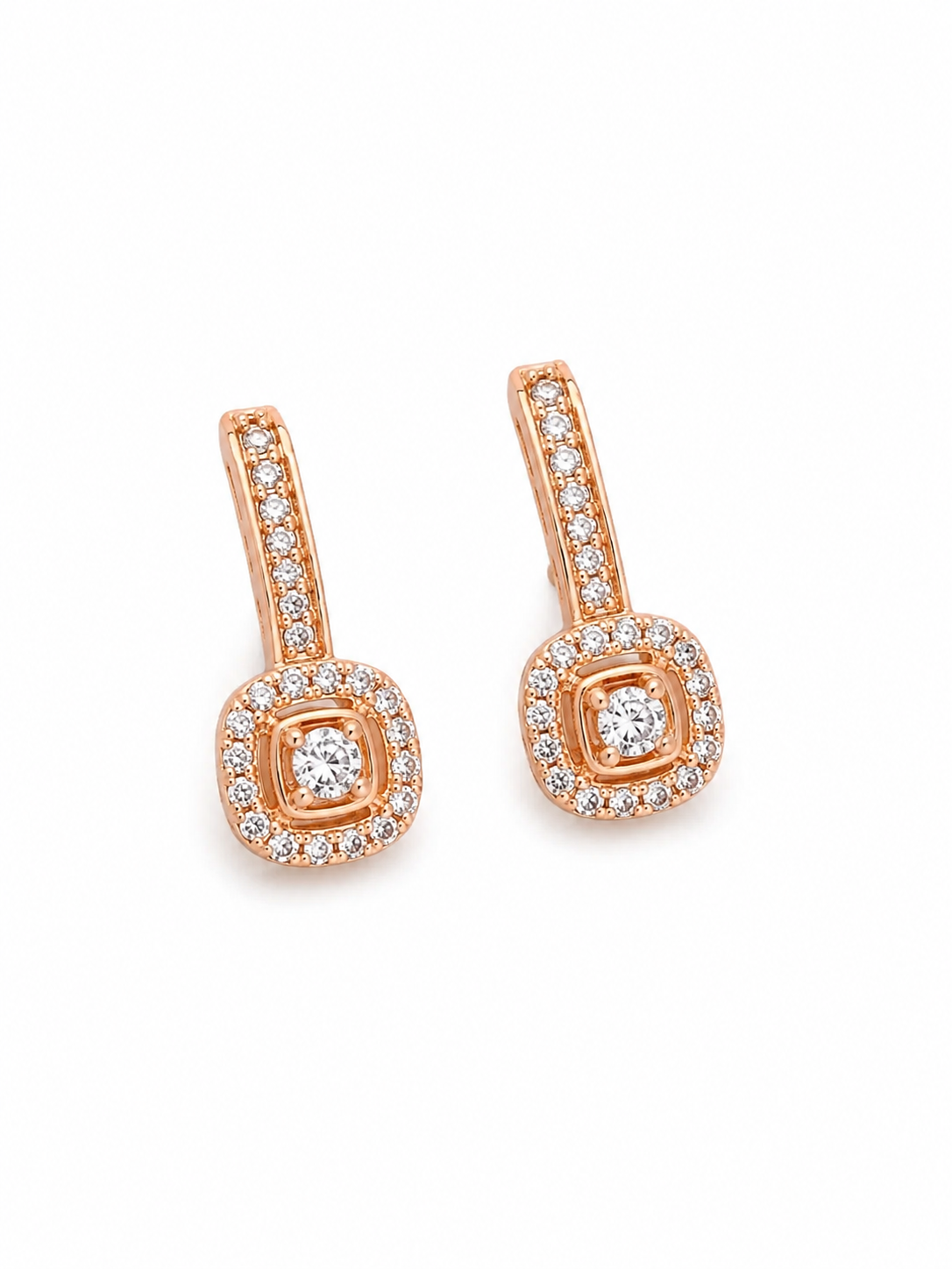 Classic Halo Drop Earrings – Rose Gold AD Sparkle Finish (Daily Wear)
