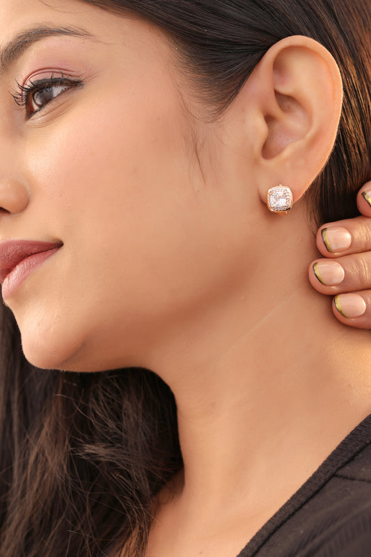 Buy 1 Get 1 Free -American Diamond Rose Gold Square Shape Delicate Fancy Bali