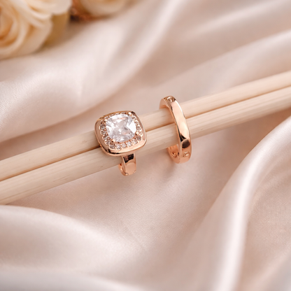 Buy 1 Get 1 Free -American Diamond Rose Gold Square Shape Delicate Fancy Bali - BALI - Belleza Jewels