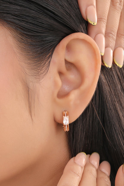 Buy 1 Get 1 Free - Rose Radiance Earrings – American Diamond Rose Gold Hoops - Earrings - Belleza Jewels