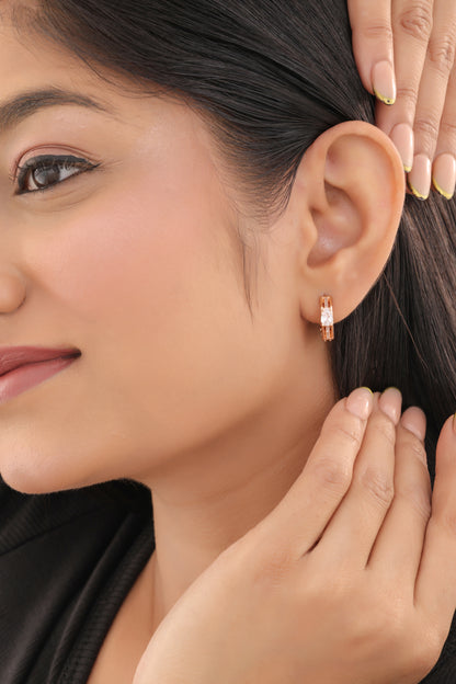 Buy 1 Get 1 Free - Rose Radiance Earrings – American Diamond Rose Gold Hoops - Earrings - Belleza Jewels