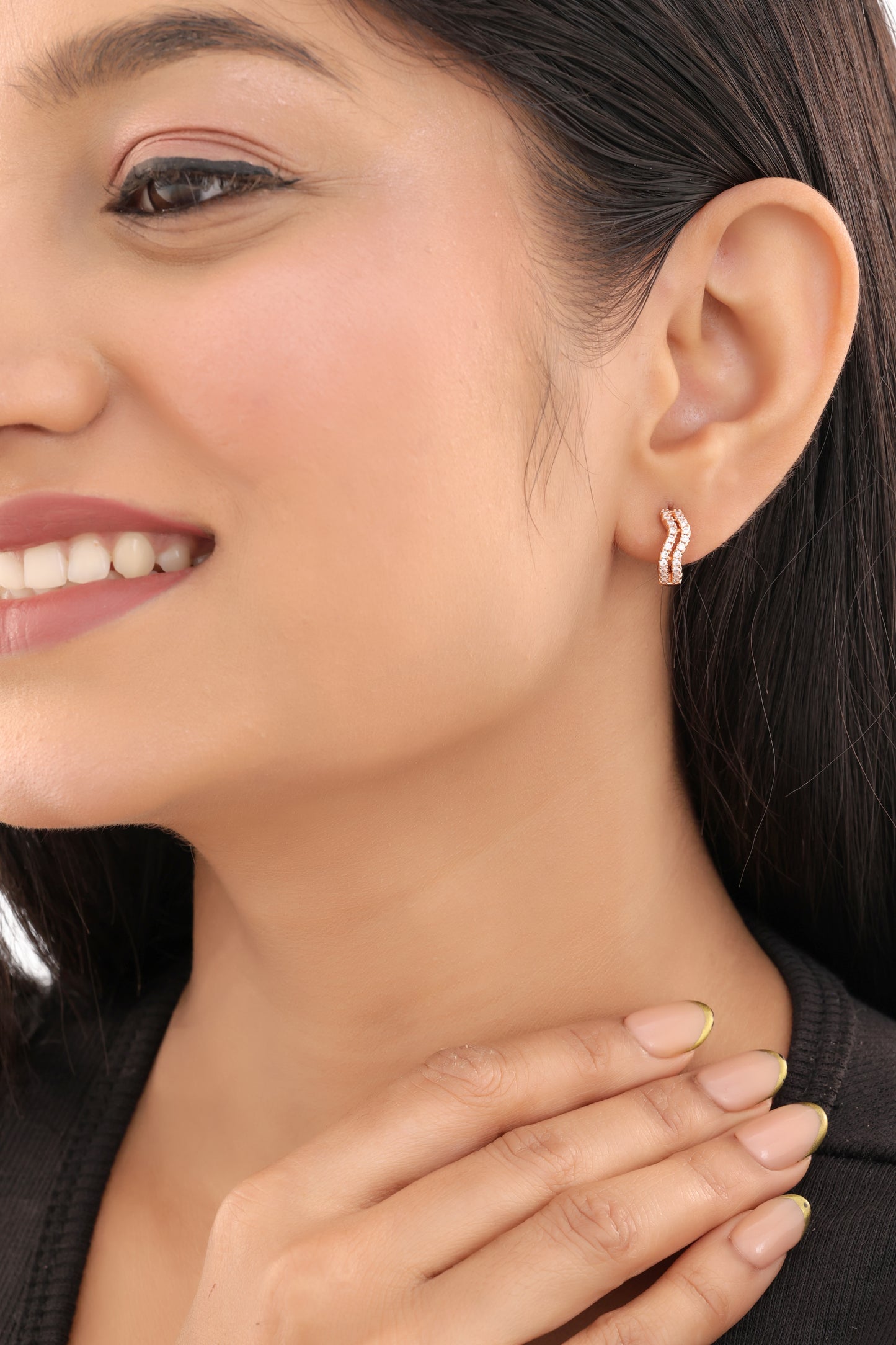 Buy 1 Get 1 Free -American Diamond Rose Gold Delicate Fancy Bali