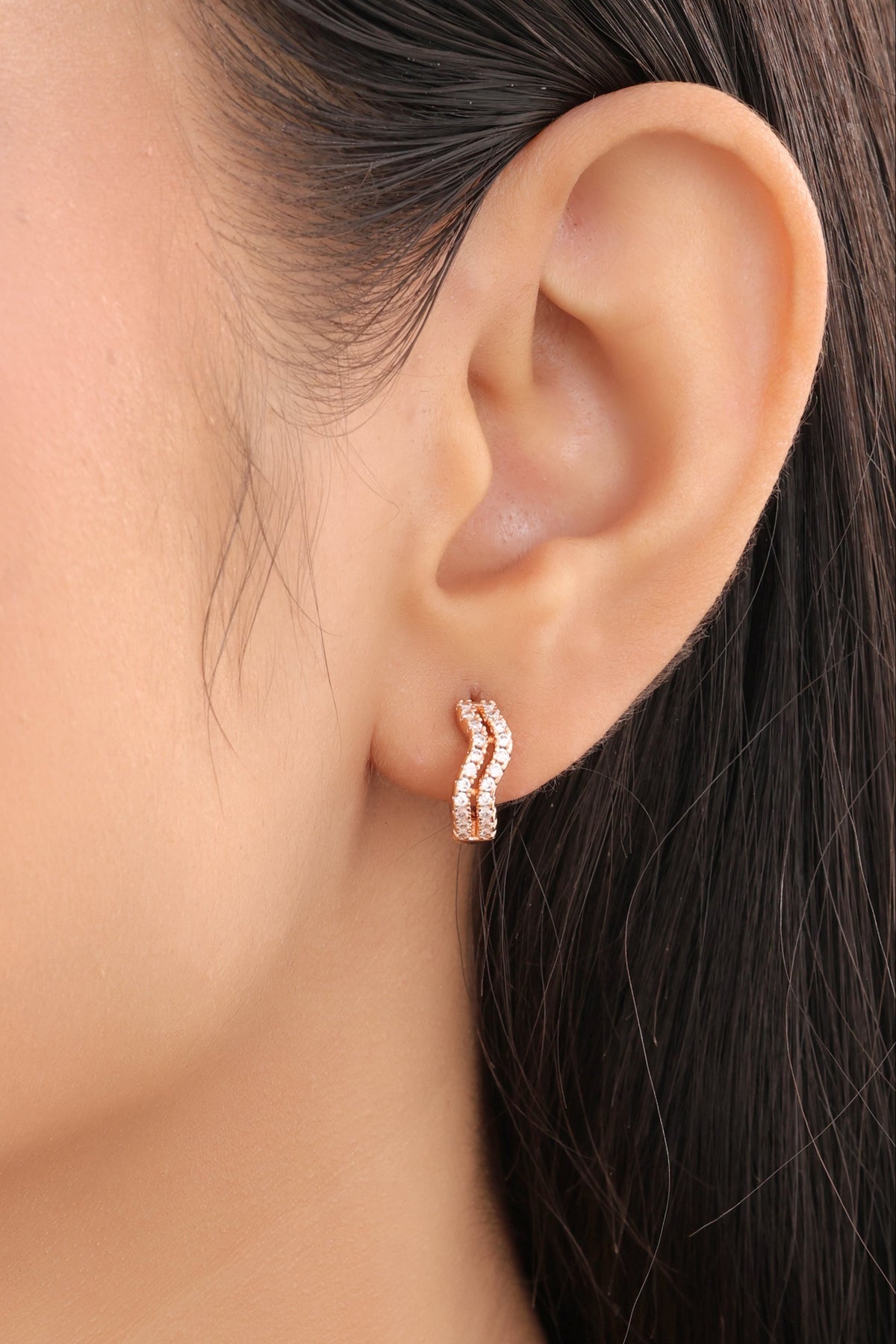 Buy 1 Get 1 Free -American Diamond Rose Gold Delicate Fancy Bali - BALI - Belleza Jewels