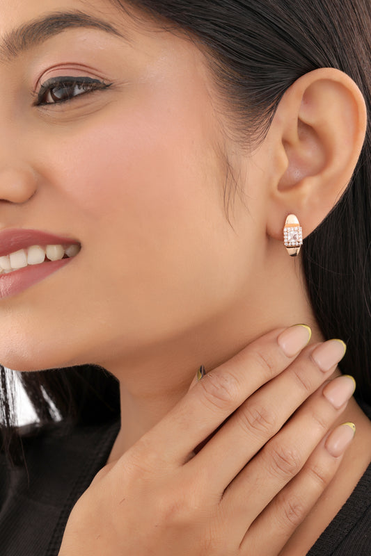 Buy 1 Get 1 Free -American Diamond Rose Gold Plated Fancy Delicate Earring Bali