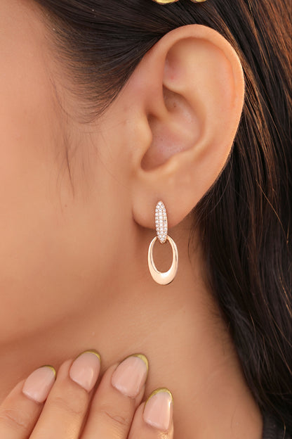 Buy 1 Get 1 Free -American Diamond Rose Gold Plated Hanging Fancy Bali - BALI - Belleza Jewels