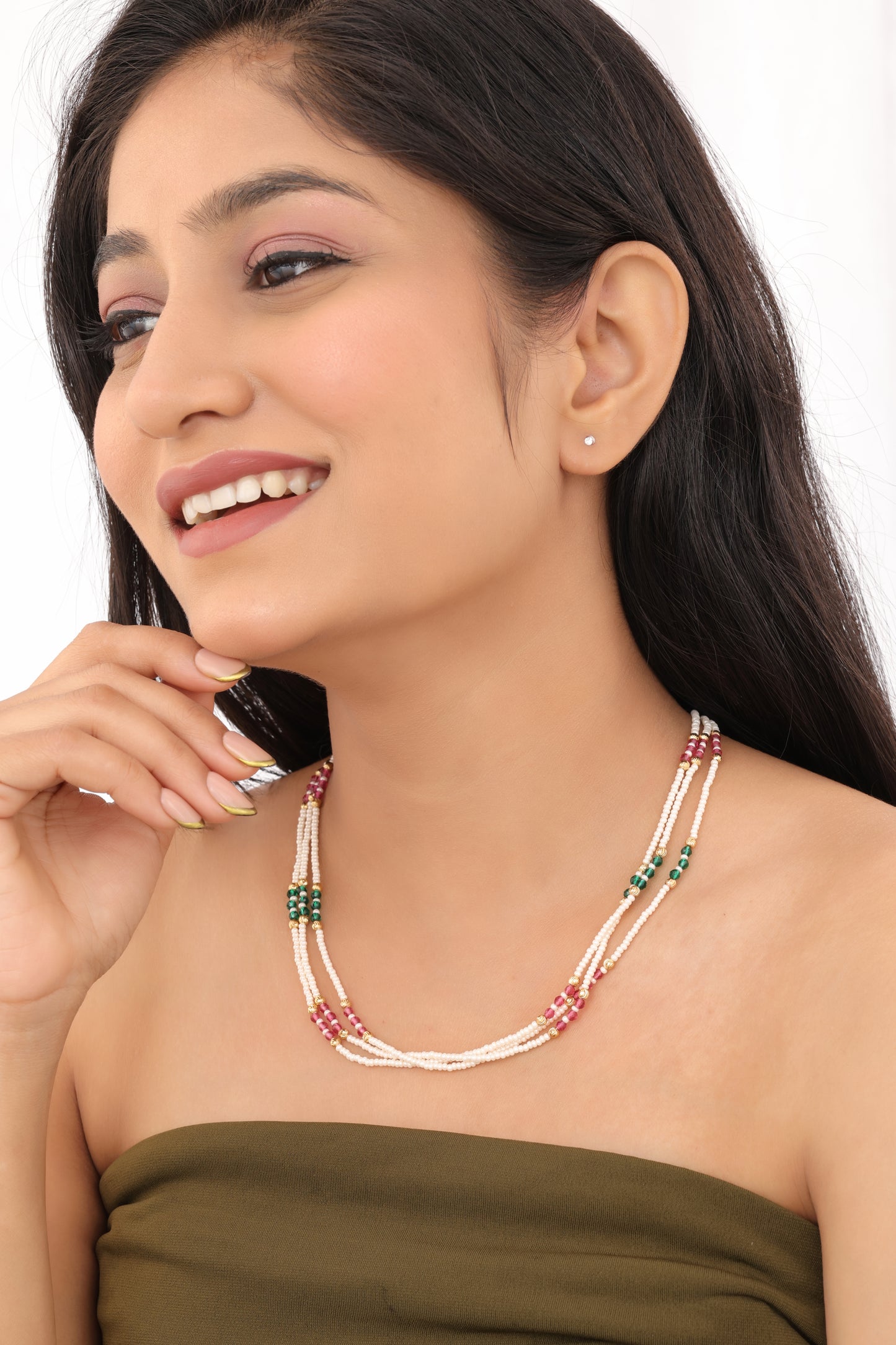 Multi Colour 3 Line Fancy Western Mala Length 18 Inch - Western Mala Set - Belleza Jewels