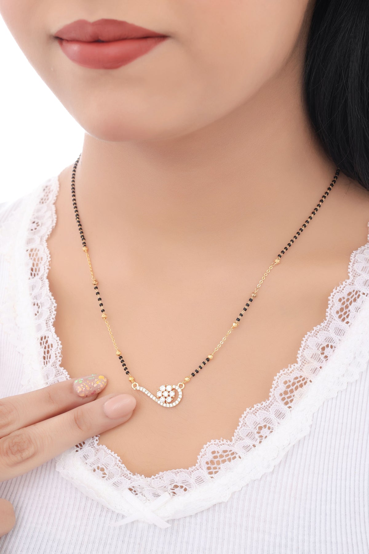 Buy 1 Get 1 Free  - Elegant Crystal Swirl Heart Mangalsutra Necklace - Mangalsutra - Belleza Jewels
